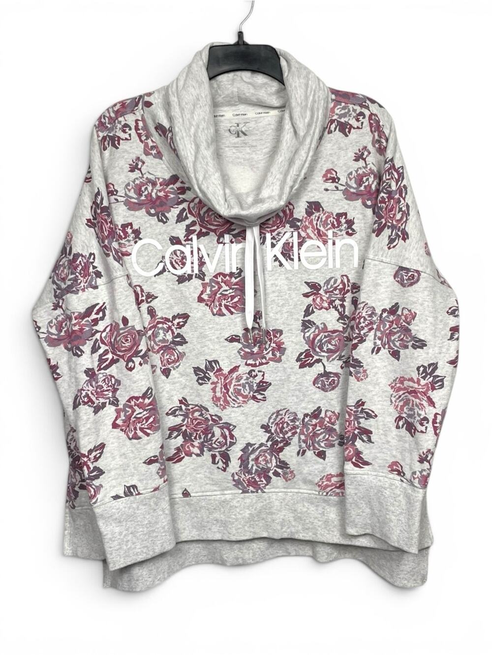 Calvin Klein Light Gray cowl neck Logo floral Sweatshirt XXL